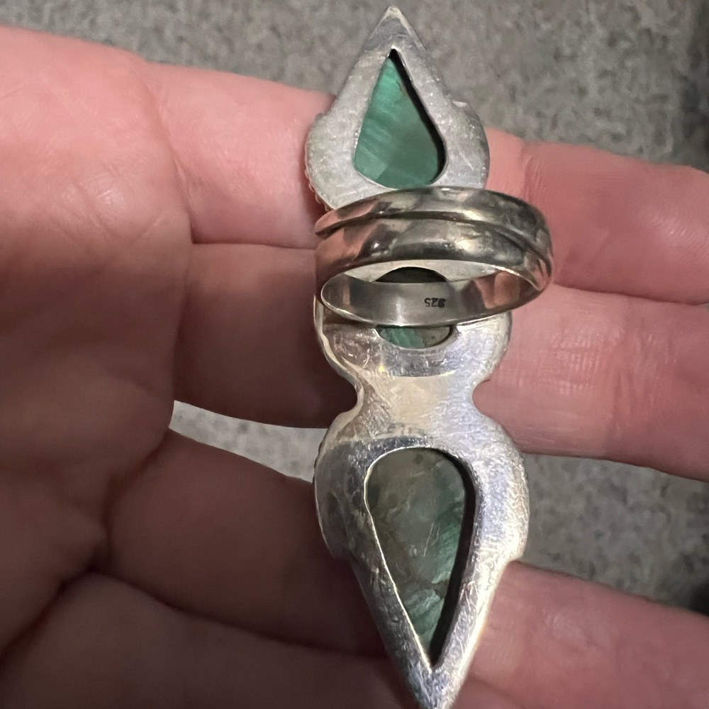 Sterling Silver Malachite Crawler Ring - image 3